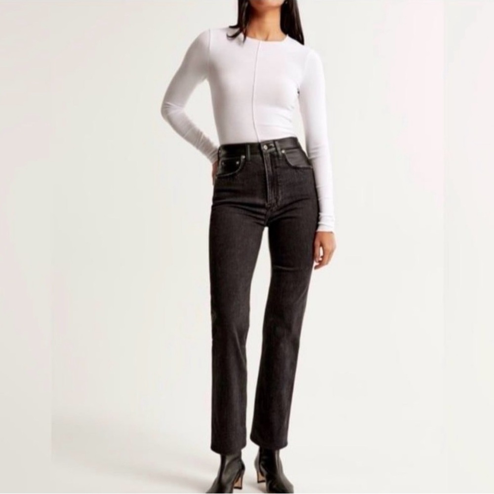 Abercrombie Ankle Straight Ultra High Rise Faux Leather Black Jeans Size 10 Long